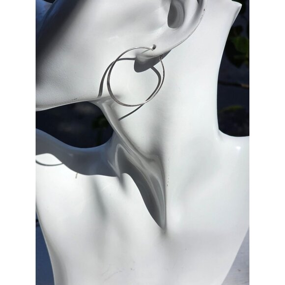 Sterling Silver 925 Hoop Earrings Classic Design 2-Inch Diameter - Picture 1 of 5